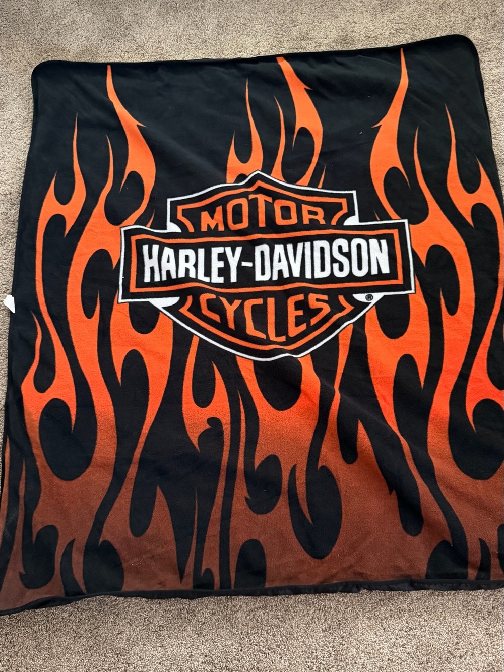 Harley Davidson Flame Travel Blanket - Black & Orange